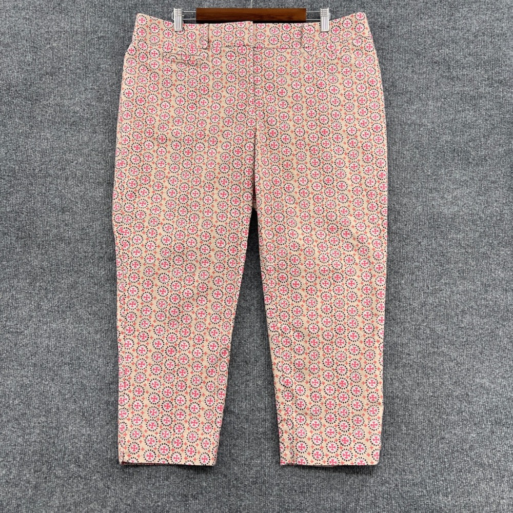 LOFT Riviera Pant Julie Women 14 Tan Pink Geometric Medallion Crop Office Casual - Picture 2 of 8
